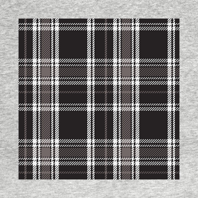 Dark Academia Plaid Tartan in Black, Grey, Gray, and White by gloobella